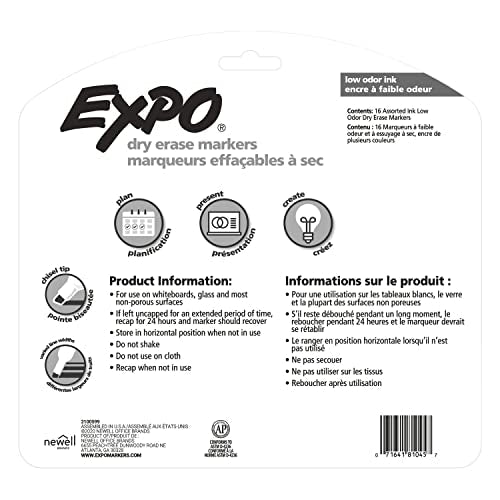 EXPO Low Odor Dry Erase Markers, Chisel Tip, Assorted Colors, 16 Count-UPStoxs