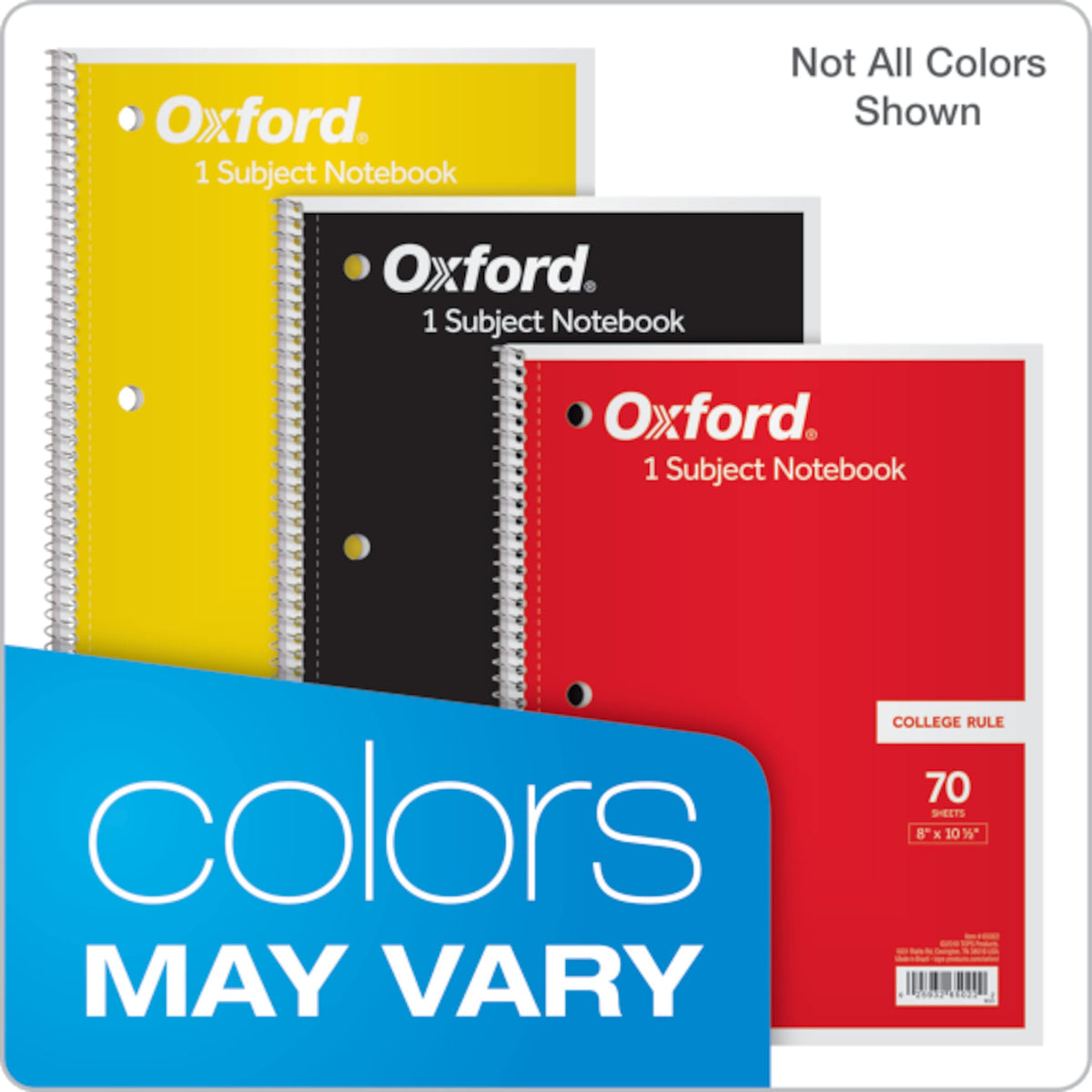 Oxford Spiral Notebook 6 Pack, 1 Subject, College Ruled Paper, 8 x 10-1/2 Inch, Color Assortment Design May Vary (65007)-UPStoxs