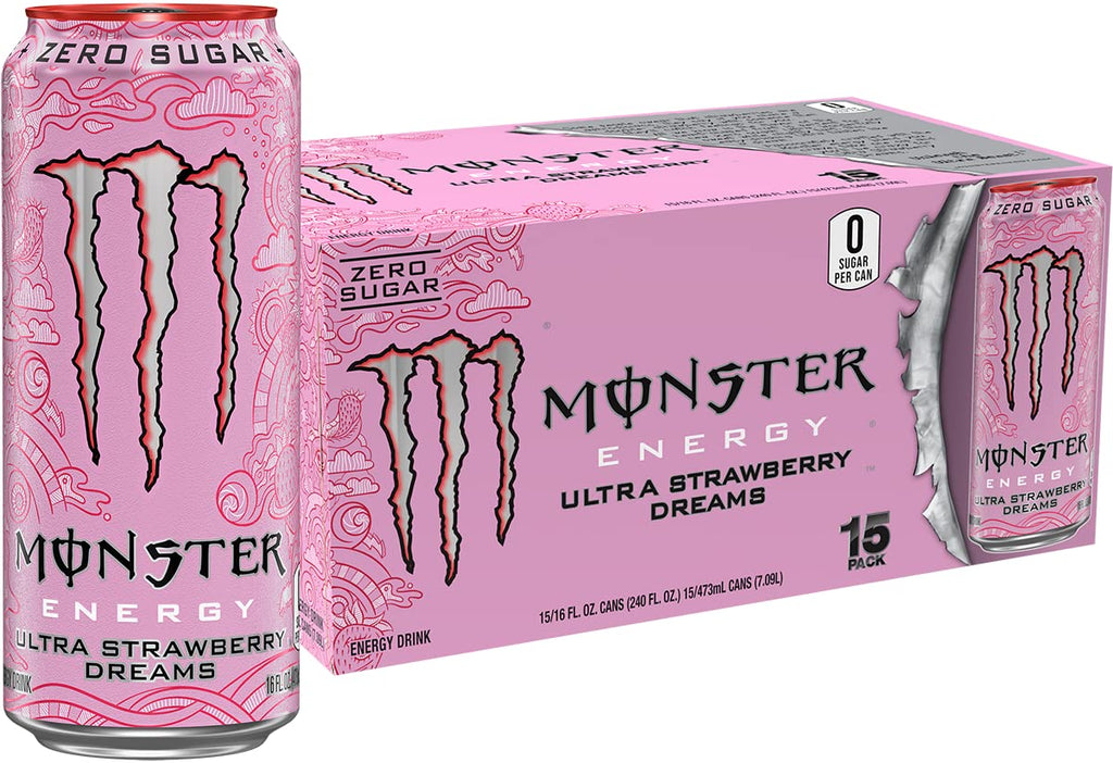 Monster Energy Ultra Strawberry Dreams, Sugar Free Energy Drink, 16 Ounce (Pack of 15)-UPStoxs