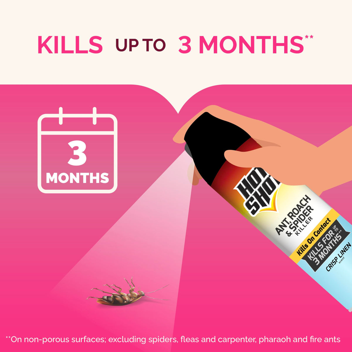 Hot Shot Ant, Roach & Spider Killer, Kills Insects Indoors and Outdoors, Kills Roaches and Listed Ants on Contact, Insecticide Spray, 17.5 Ounce (Crisp Linen)-UPStoxs