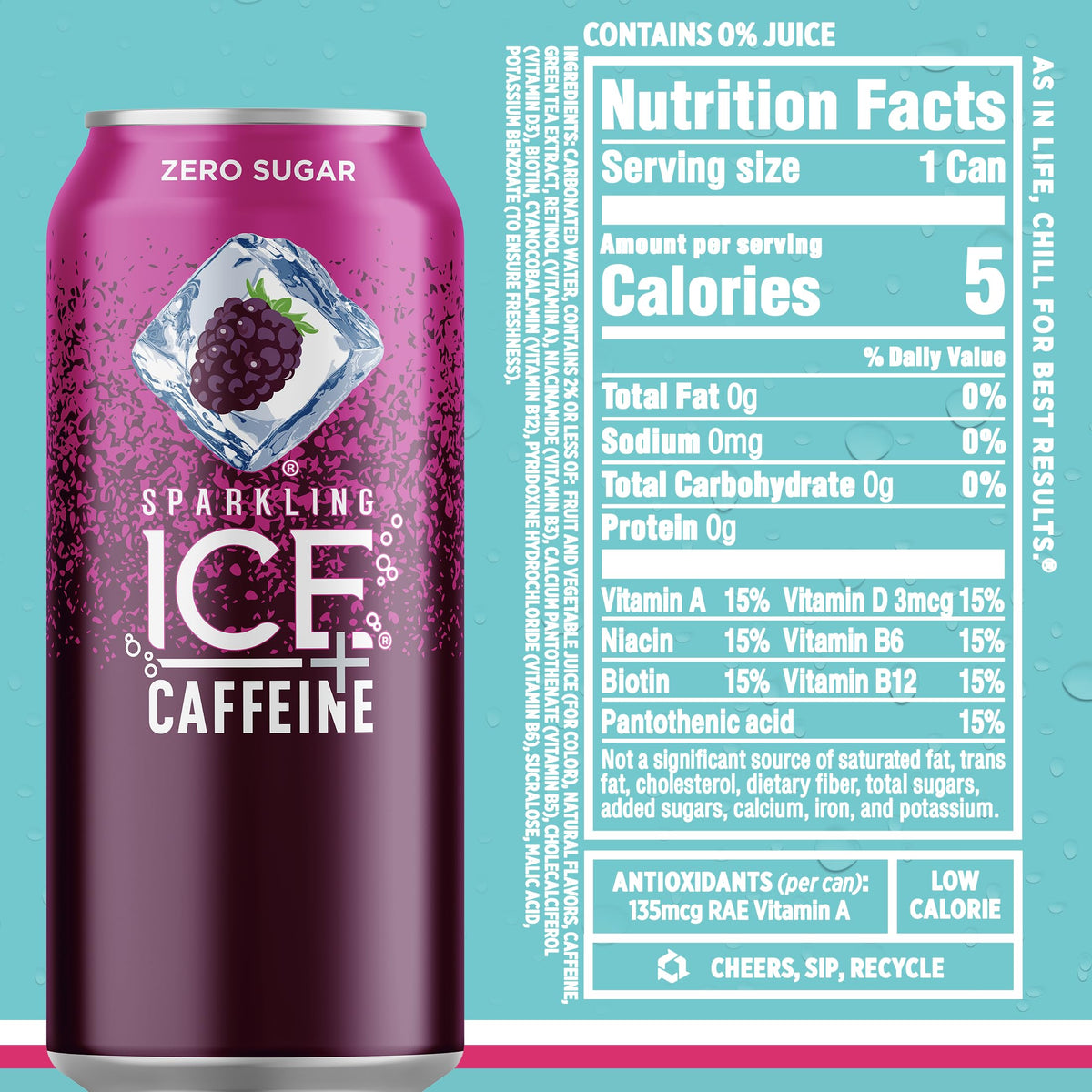 Sparkling Ice +Caffeine Variety Pack, Flavored Sparkling Water, Zero Sugar, with Vitamins and Antioxidants, 16 fl oz, 12 count (Citrus Twist, Black Raspberry, Blue Raspberry, Strawberry Citrus)-UPStoxs