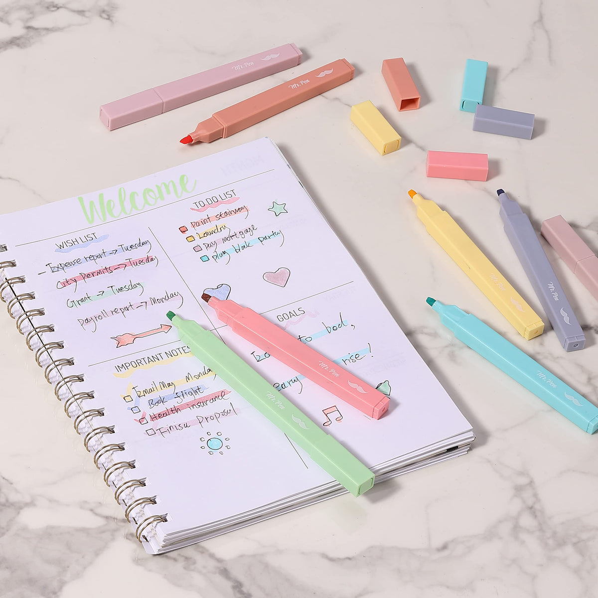 Mr. Pen- Aesthetic Cute Pastel Highlighters Set, 8 pcs, Chisel Tip, Candy Colors, No Bleed Bible Assorted Colors-UPStoxs