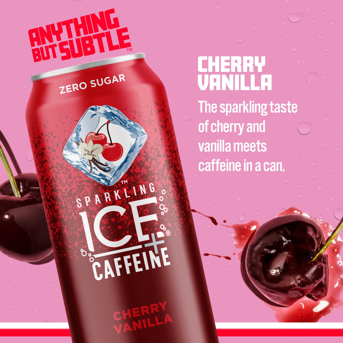 Sparkling Ice +Caffeine Cherry Vanilla Sparkling Water with Caffeine, Zero Sugar, with Antioxidants and Vitamins,16 fl oz Cans (Pack Of 12)-UPStoxs