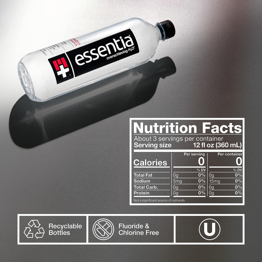Essentia Water LLC , 99.9% Pure, Infused with Electrolytes for a Smooth Taste, pH 9.5 or Higher; Ionized Alkaline Water, Black, 42.3 Fl Oz (Pack of 12)-UPStoxs